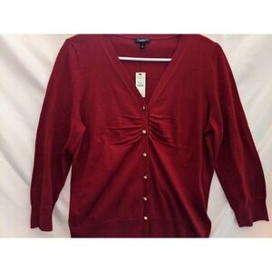 Talbot's‎ Wool Blend Cardigan Red Button Front Jewel Buttons Size Large
